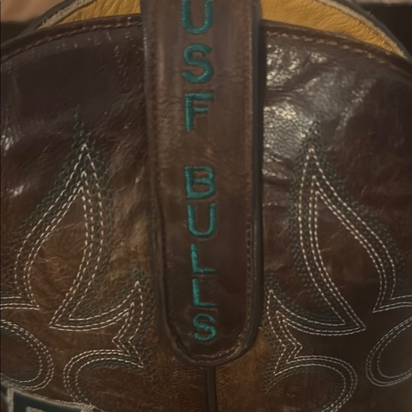 Brown Leather Cowboy Boots with Embroidered Design USF game day boots - Picture 3 of 7